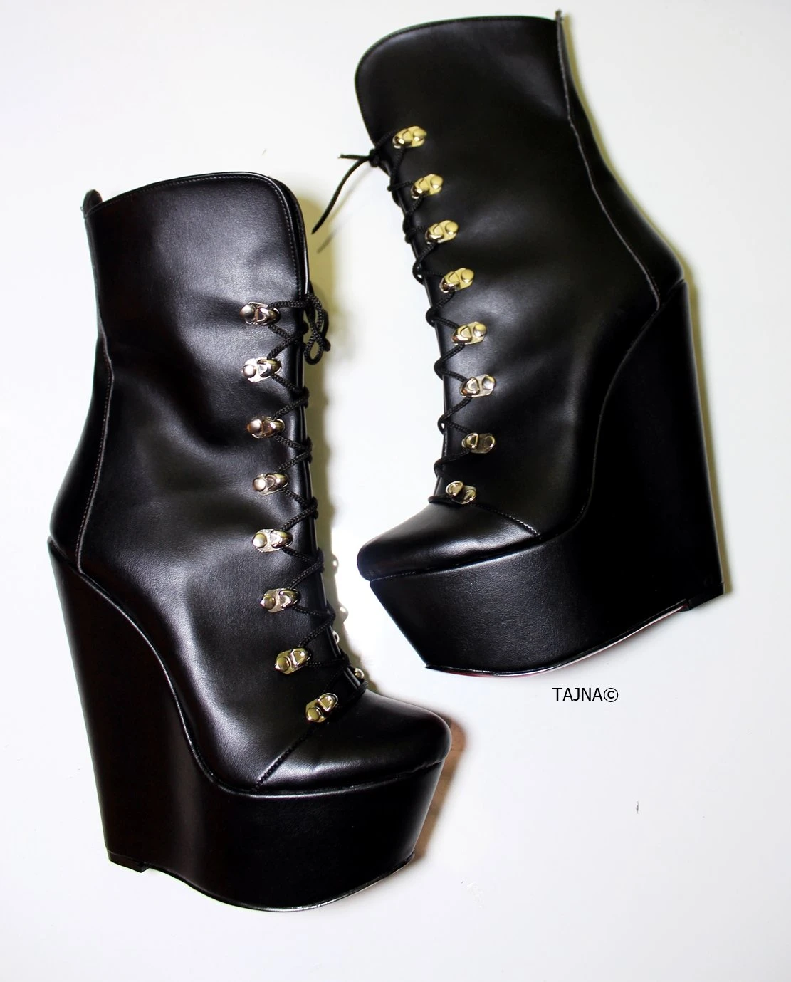 Lace Up Black Military Style Wedge Boots 5 Lace Up Black Military Style Wedge Boots - Image 5