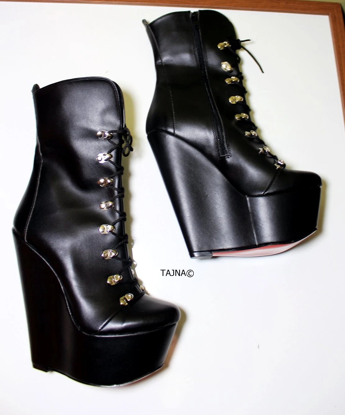 Lace Up Black Military Style Wedge Boots 2 Lace Up Black Military Style Wedge Boots - Image 2