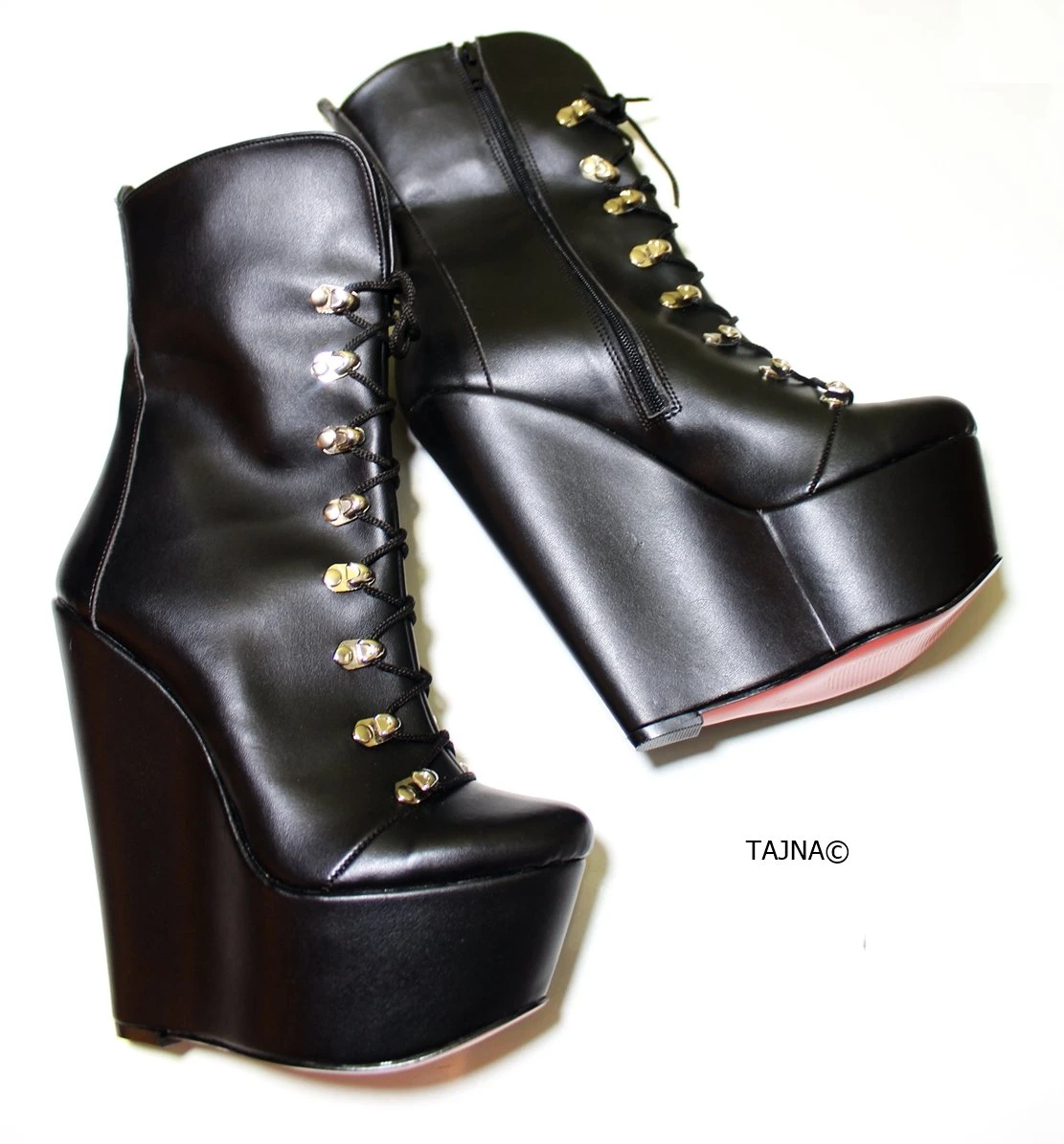 Lace Up Black Military Style Wedge Boots 3 Lace Up Black Military Style Wedge Boots - Image 3