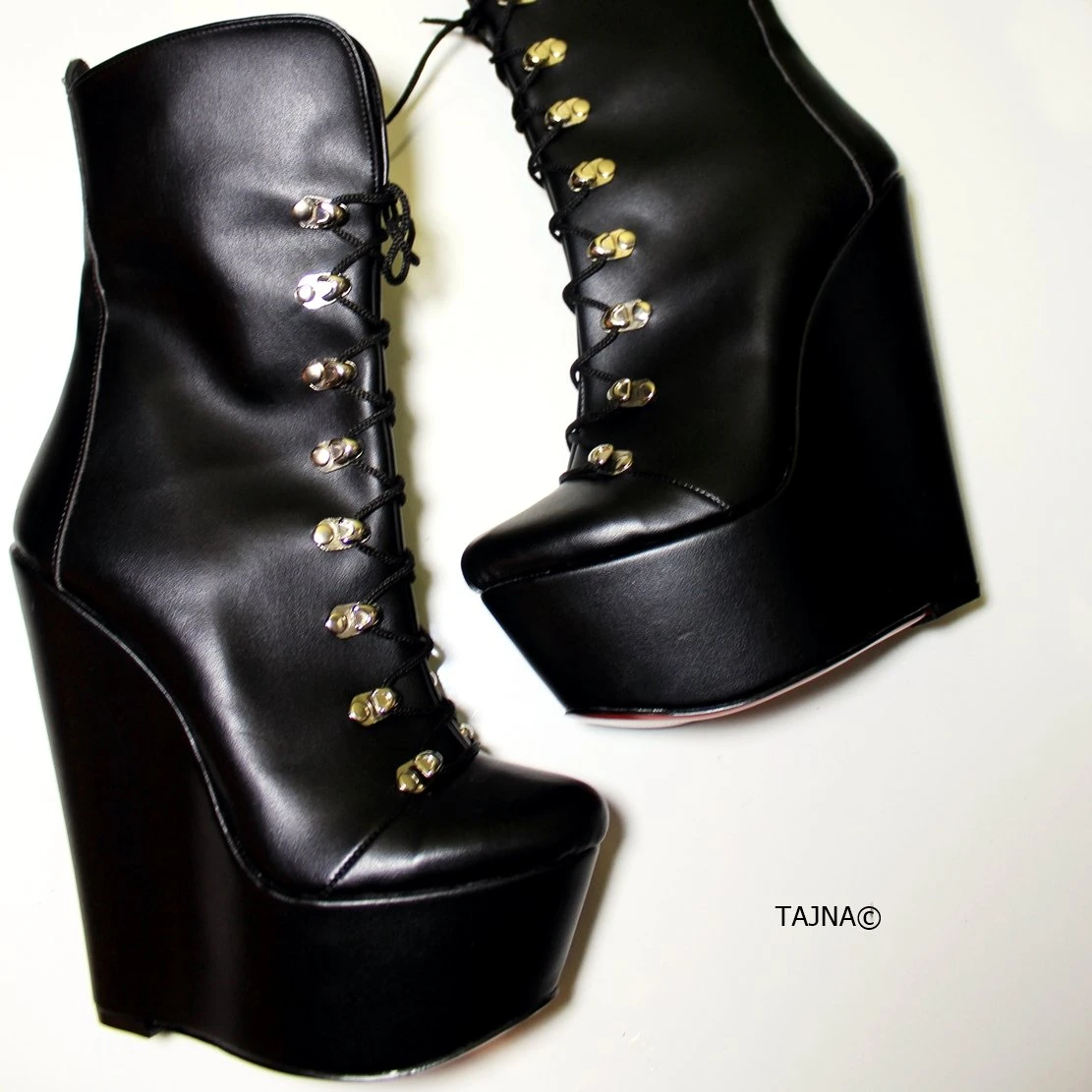 Lace Up Black Military Style Wedge Boots 4 Lace Up Black Military Style Wedge Boots - Image 4