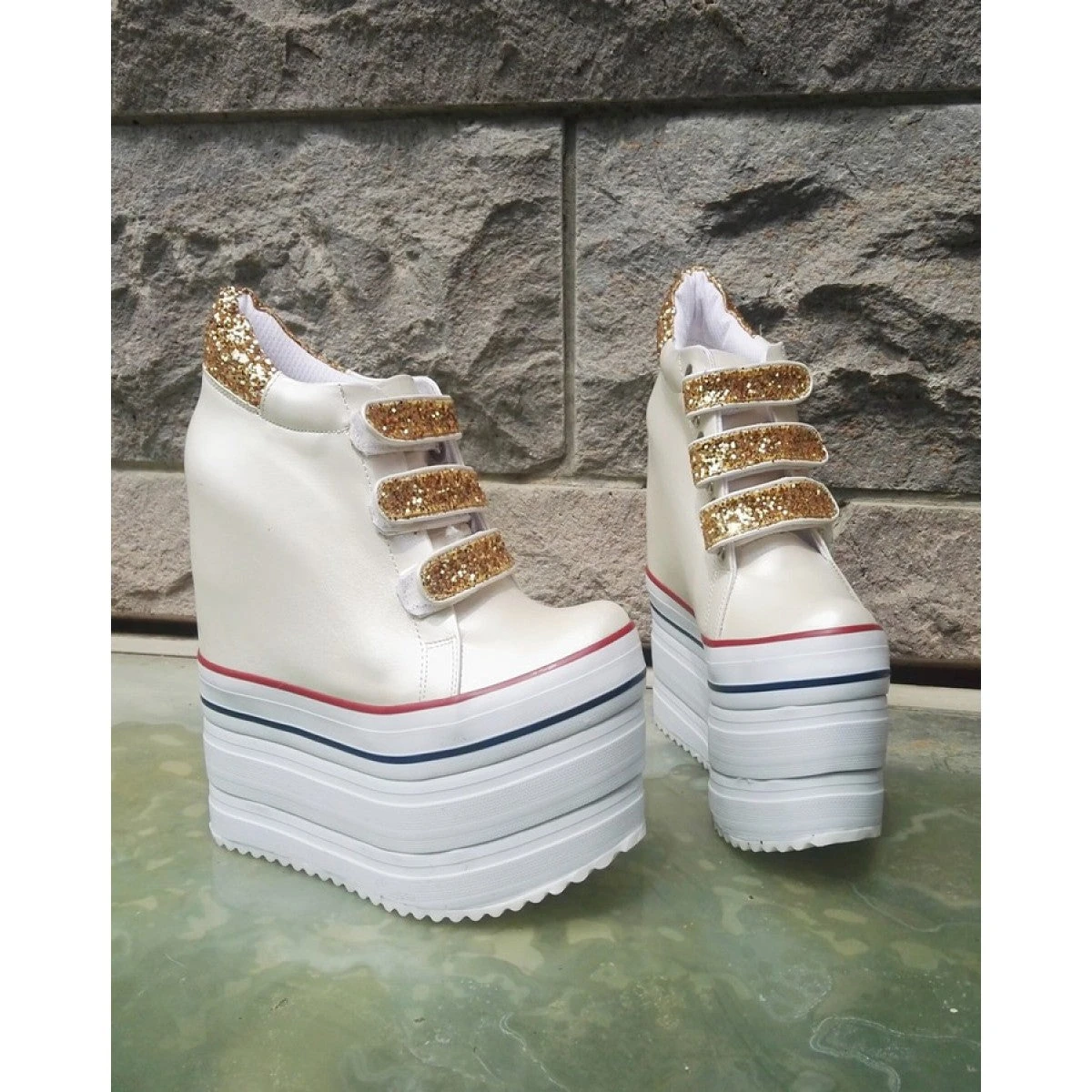 Ivory Hook Pile Sport High Heel Wedge Platform Shoes 2 Ivory Hook Pile Sport High Heel Wedge Platform Shoes - Image 2