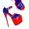 Red Blue Gloss Peep Toe High Heels