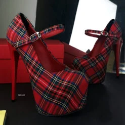 Tartan Mary Jane High Heel Shoes -Tajna Shoes tartan high heel platform shoes tajna 3