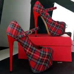 Tartan Mary Jane High Heel Shoes -Tajna Shoes tartan high heel platform shoes tajna 5