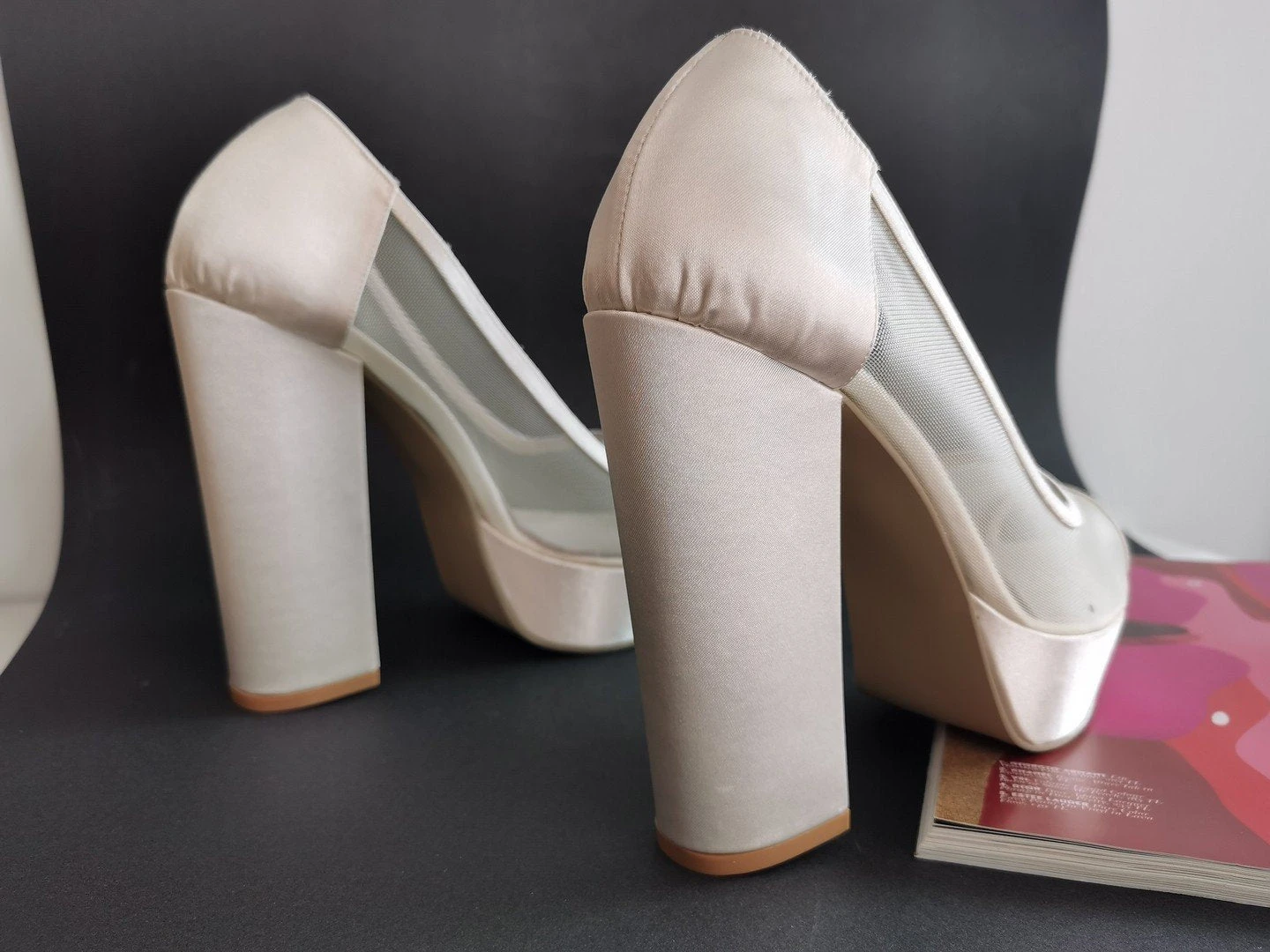 Transparent Satin Bridal Chunky Heels 2 Transparent Satin Bridal Chunky Heels - Image 2