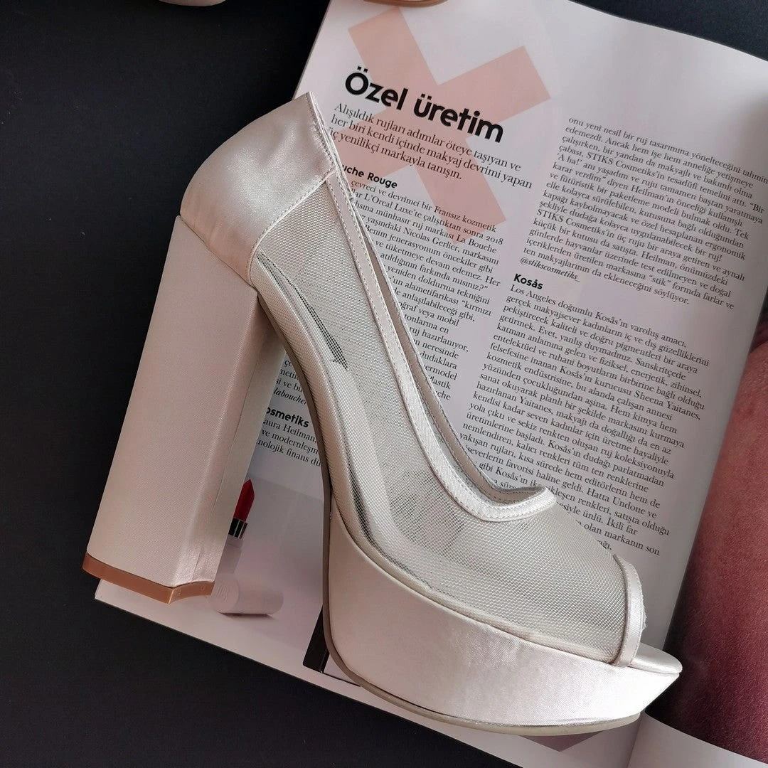 Transparent Satin Bridal Chunky Heels 3 Transparent Satin Bridal Chunky Heels - Image 3