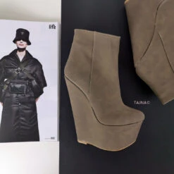 Dark Beige 16 Cm Wedge Booties -Tajna Shoes wedge beige booties 17 cm 3