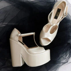 Ivory White Wedge Bridal Shoes -Tajna Shoes wedge bridal shoes 1