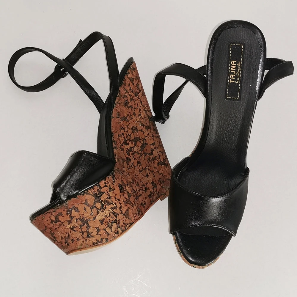 Black Ankle Strap Wedge Sandals 2 Black Ankle Strap Wedge Sandals - Image 2