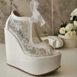 Lace High Heel Wedding Wedge Shoes