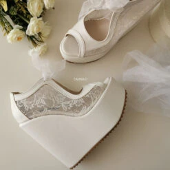 Lace High Heel Wedding Wedge Shoes 6 Lace High Heel Wedding Wedge Shoes -Tajna Shoes wedge wedding shoes high heel lace 3