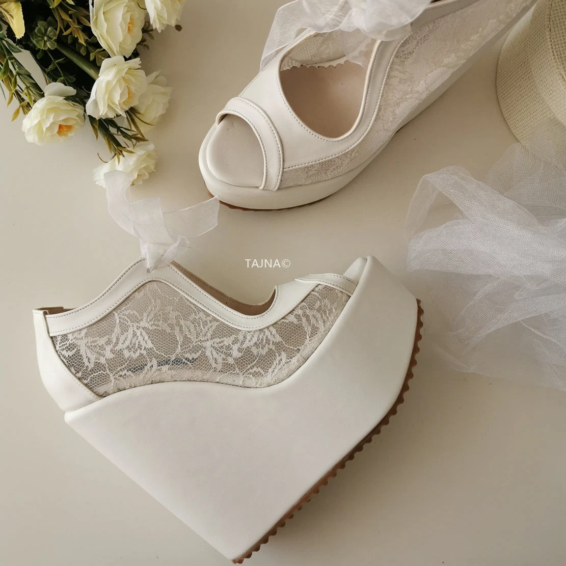 Lace High Heel Wedding Wedge Shoes 3 Lace High Heel Wedding Wedge Shoes - Image 3