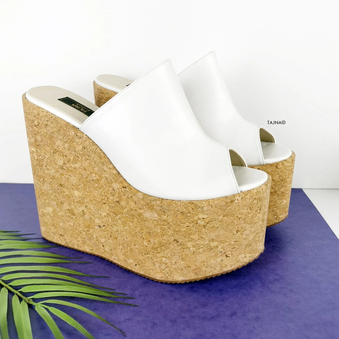 White Peep Toe Cork Wedge Mules 1 White Peep Toe Cork Wedge Mules