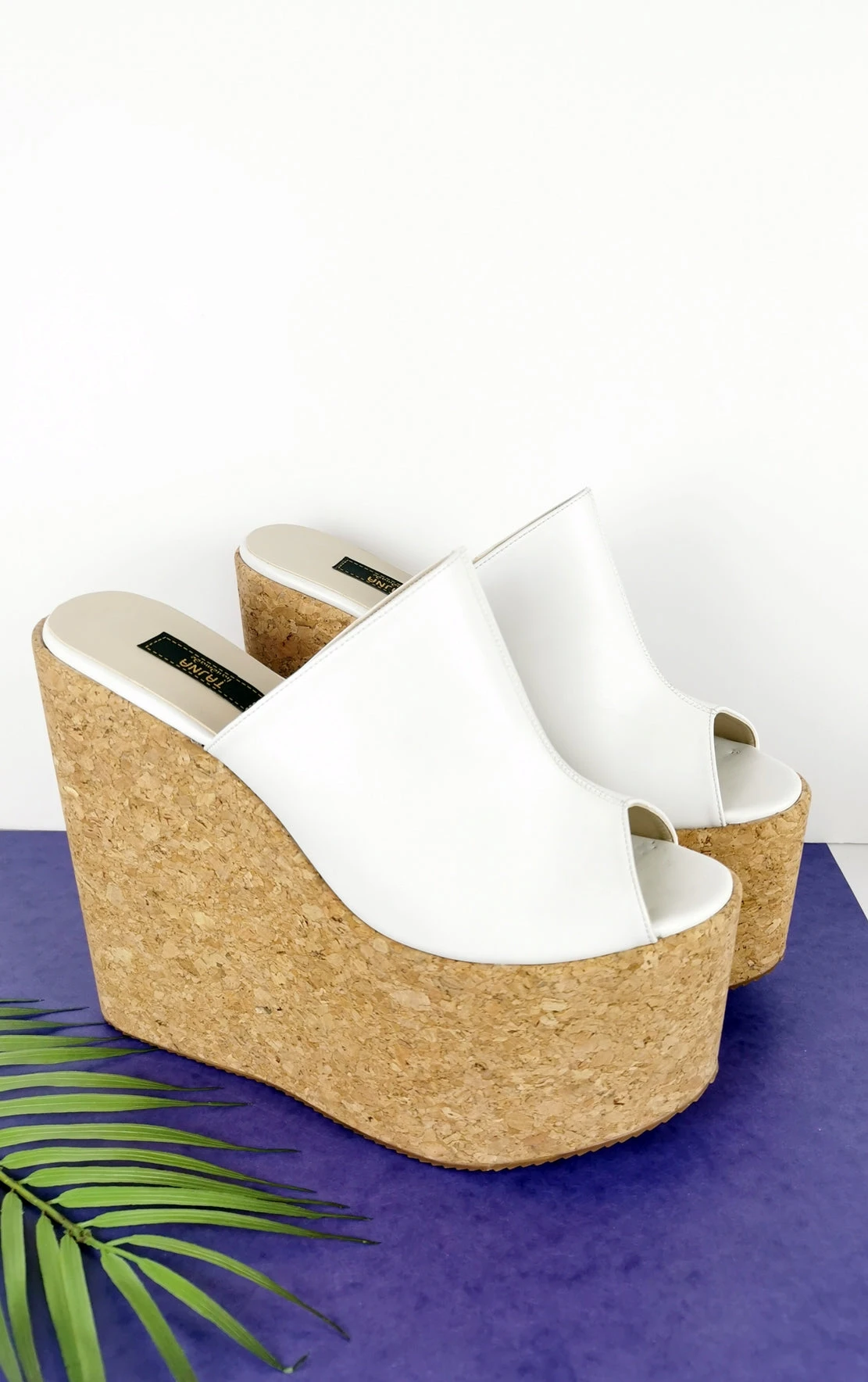 White Peep Toe Cork Wedge Mules 2 White Peep Toe Cork Wedge Mules - Image 2