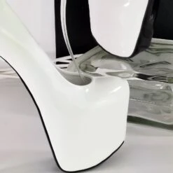 White Gloss Patent Ankle Strap Pencil Heels 6 White Gloss Patent Ankle Strap Pencil Heels -Tajna Shoes white gloss extra high heel platform shoes ankle strap tajna club 3