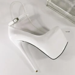 White Gloss Patent Ankle Strap Pencil Heels 7 White Gloss Patent Ankle Strap Pencil Heels -Tajna Shoes white gloss extra high heel platform shoes ankle strap tajna club 4