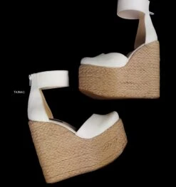 White Suede High Heel Platform Wedge Sandals -Tajna Shoes white high heel espadril wedge platform sandals tajna club shoes 2