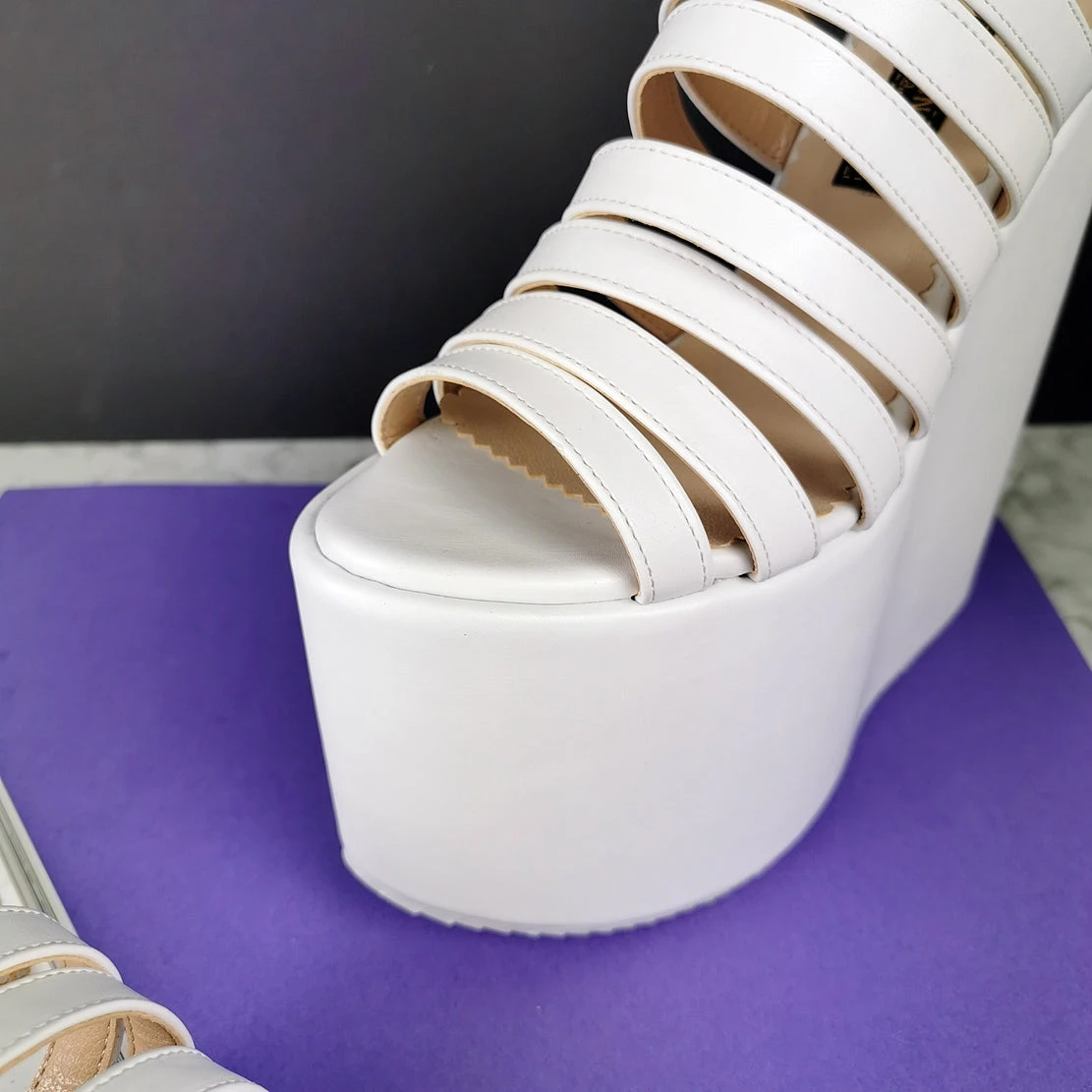 White Multi Straps Platform Wedge Mules 6 White Multi Straps Platform Wedge Mules - Image 6