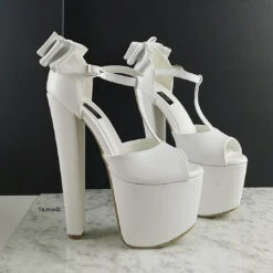 Ribbon Back White Bridal High Heels