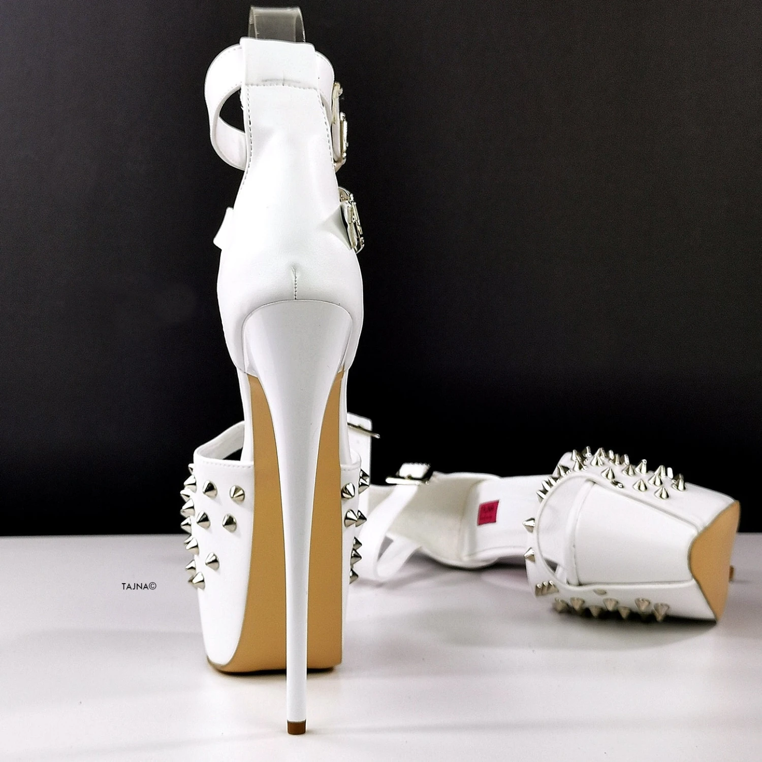 Spike Studded White Double Belted Heels 3 Spike Studded White Double Belted Heels - Image 3