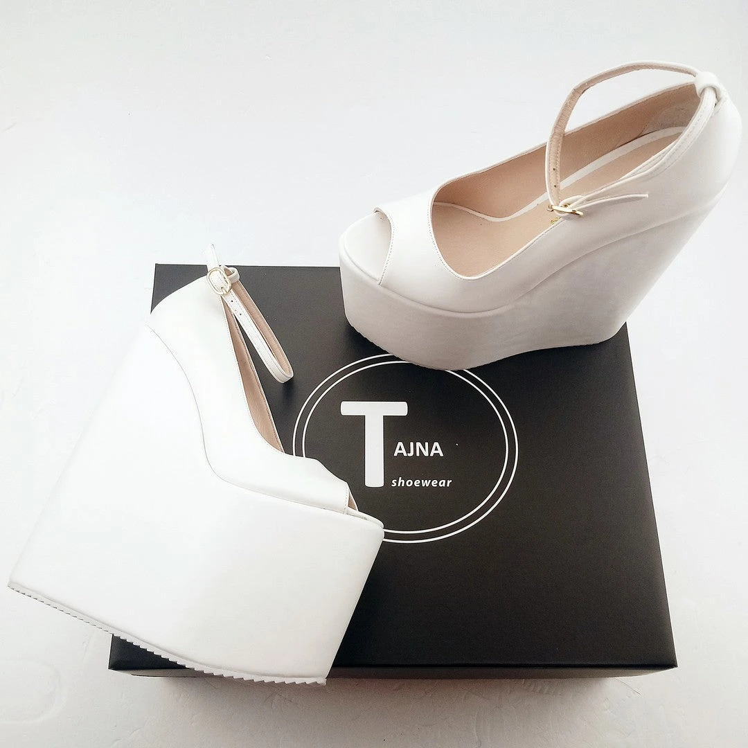 White Peep Toe Super High Heel Wedding Wedge Shoes 2 White Peep Toe Super High Heel Wedding Wedge Shoes - Image 2