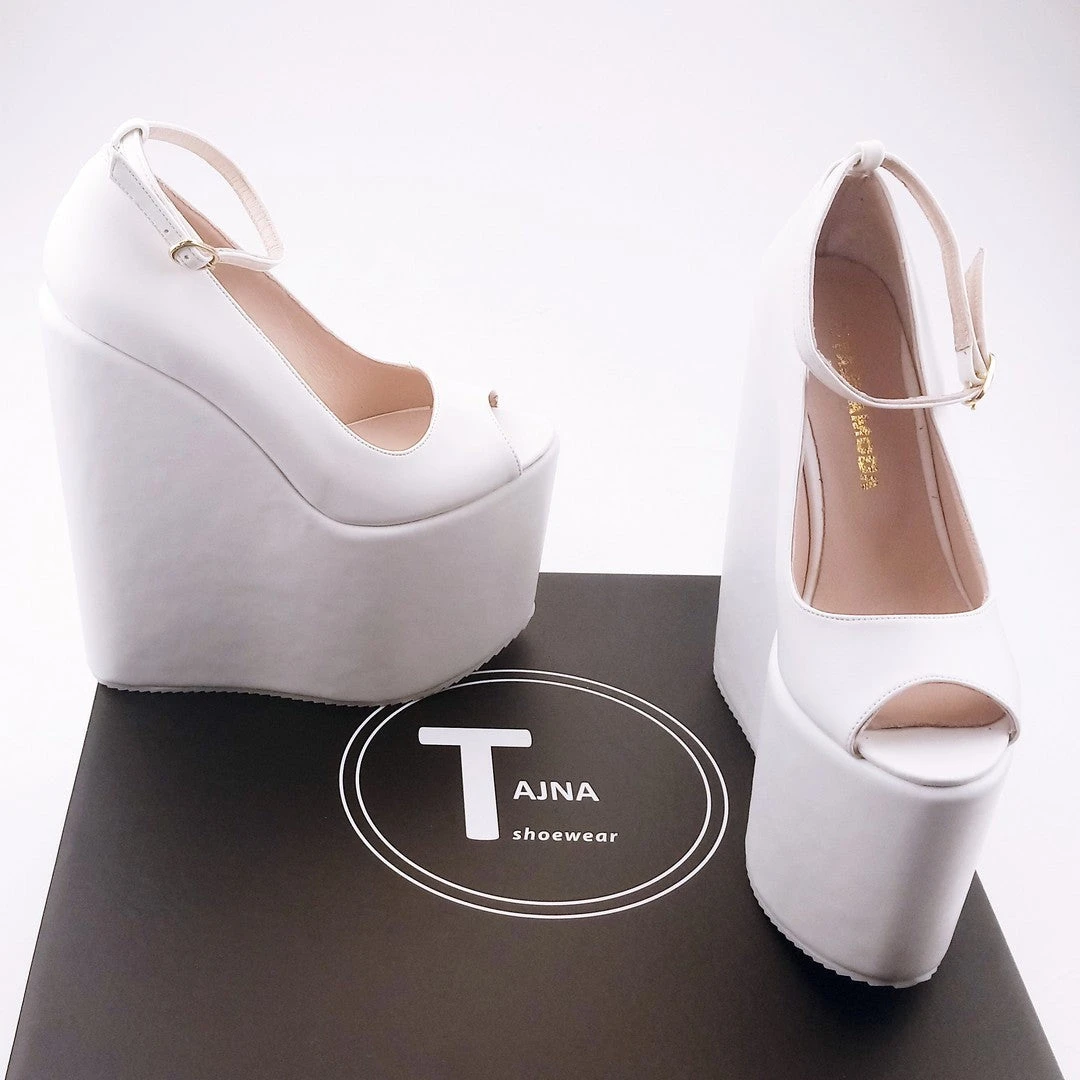 White Peep Toe Super High Heel Wedding Wedge Shoes 4 White Peep Toe Super High Heel Wedding Wedge Shoes - Image 4