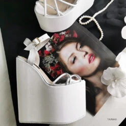 White Transparent Cross Strap Platform Wedges