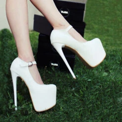 Belted Strap 19 Cm Pencil Heel White Platforms