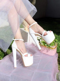 Cross Strap White Patent Wedding Platform Shoes -Tajna Shoes white platform wedding shoes 18cm 19 cm 4