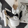 White Satin Ribbon Wedding Shoes