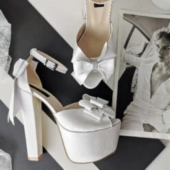 White Satin Ribbon Wedding Shoes