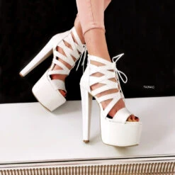 White Patent Gladiator Lace Heels