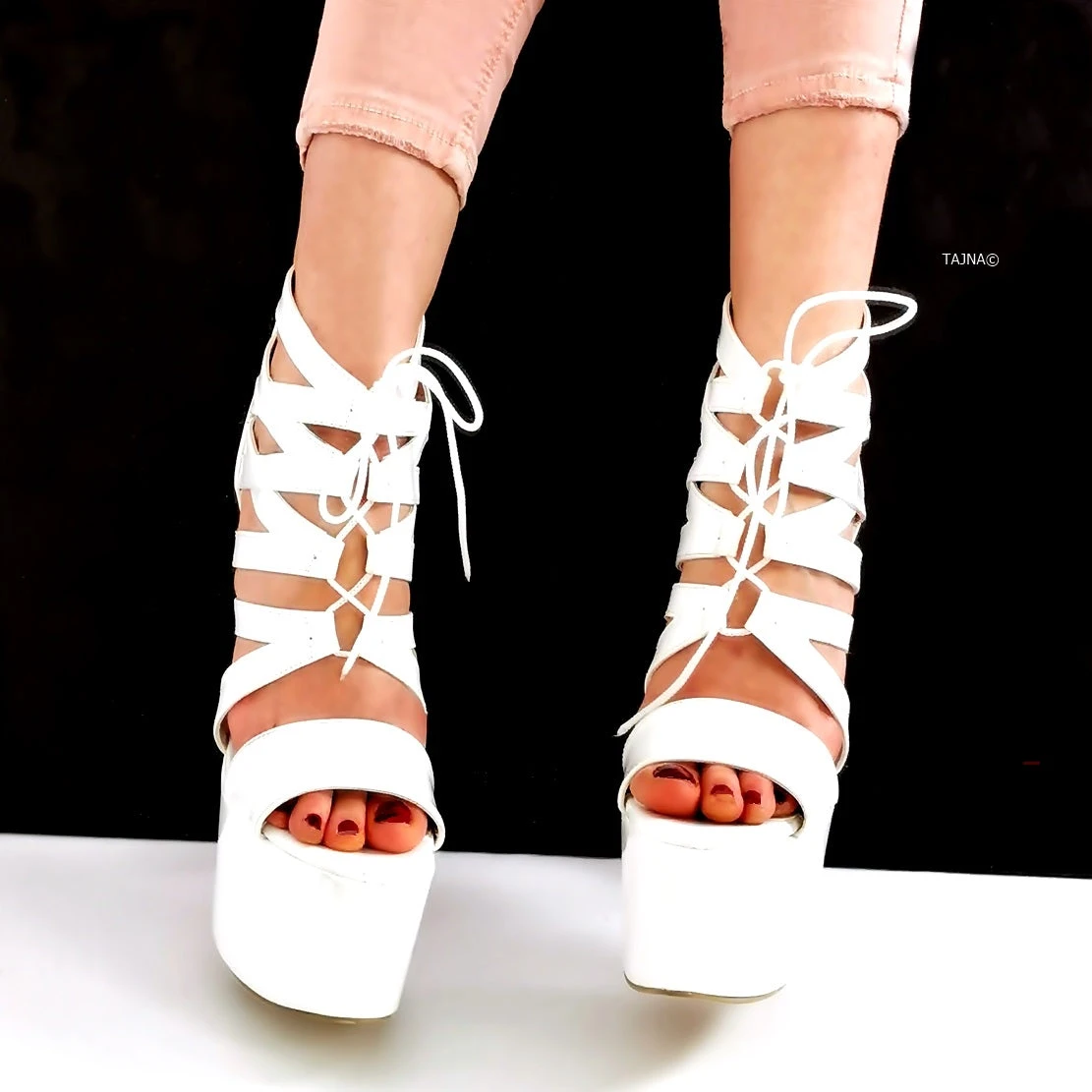White Patent Gladiator Lace Heels 3 White Patent Gladiator Lace Heels - Image 3