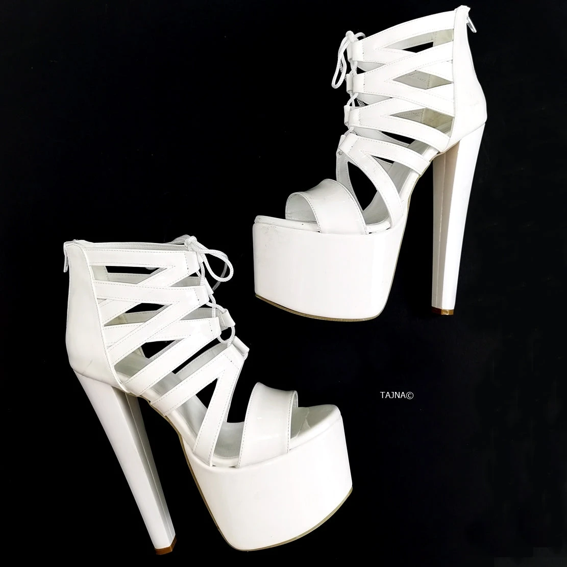 White Patent Gladiator Lace Heels 4 White Patent Gladiator Lace Heels - Image 4