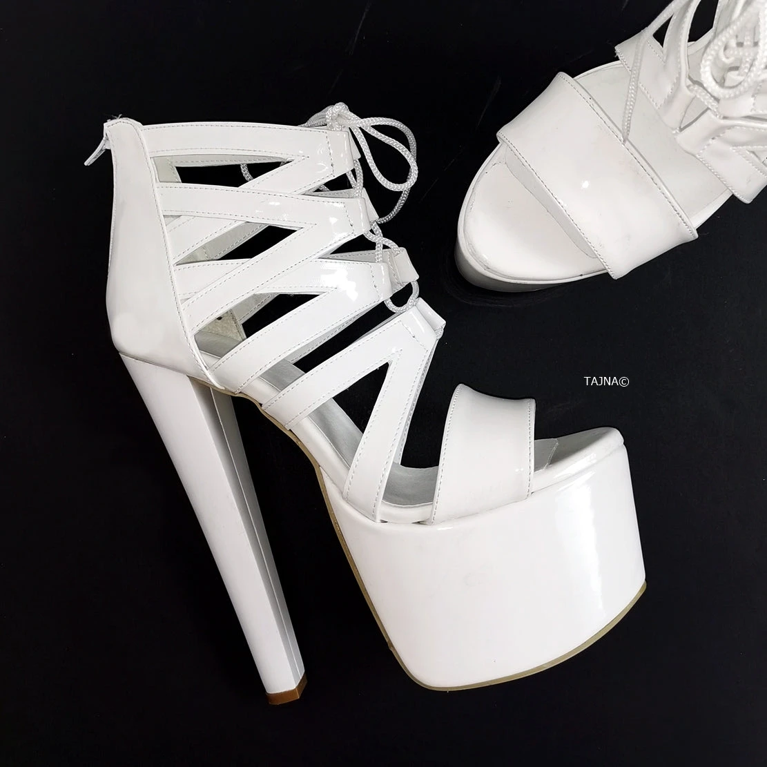 White Patent Gladiator Lace Heels 2 White Patent Gladiator Lace Heels - Image 2