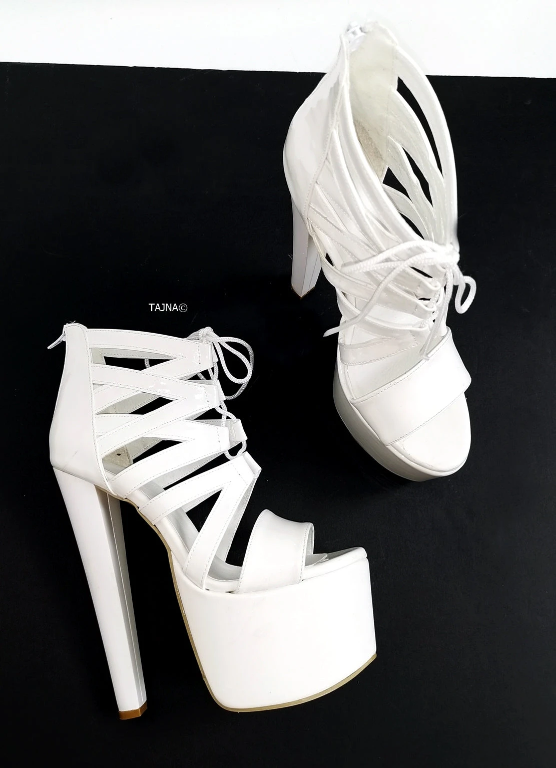 White Patent Gladiator Lace Heels 5 White Patent Gladiator Lace Heels - Image 5
