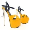 Yellow Black Gloss Metallic Heel Sandals